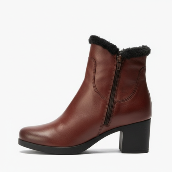 Botín con Pelo en napa de mujer color burdeos