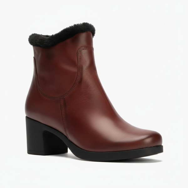 Botín con Pelo en napa de mujer color burdeos