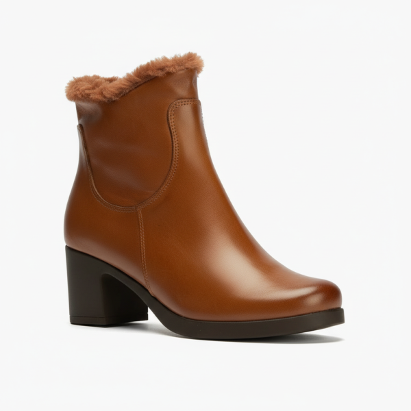 Botín con Pelo en napa de mujer color cuero