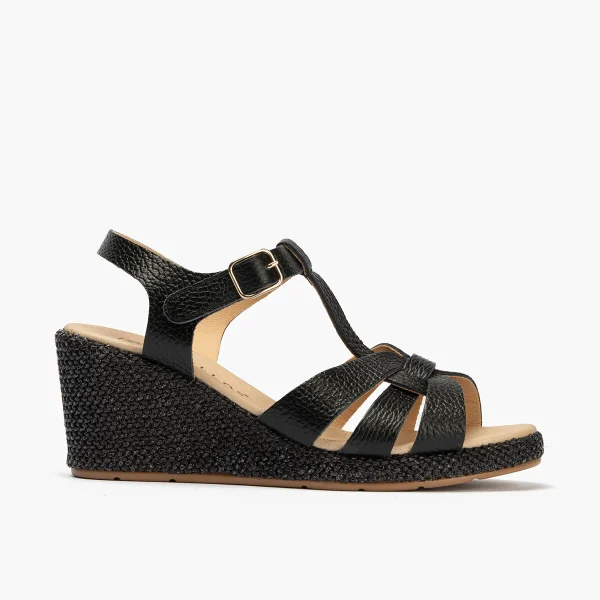 Sandalia estilo valenciana con cu&ntilde;a alta y combinado en piel Negro