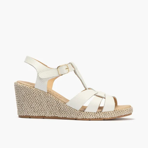 Sandalia estilo valenciana con cu&ntilde;a alta y combinado en piel Blanco
