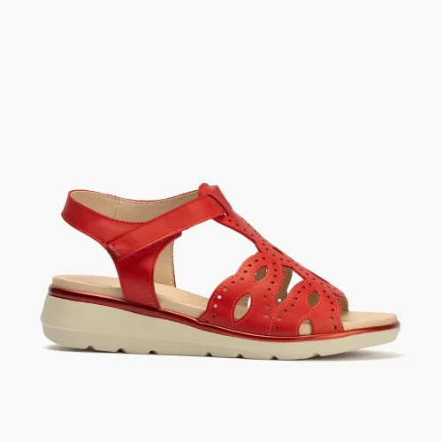 Sandalia plana para mujer en piel napa con tiras cruzadas Rojo